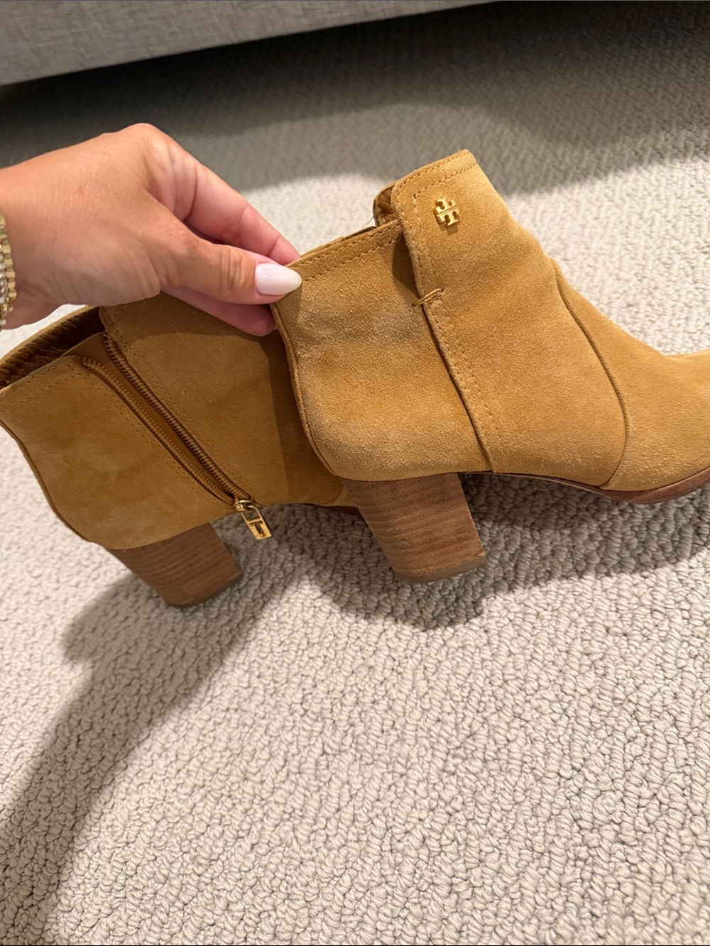 Tory Burch Tan Suede Ankle Booties with Block Heel - Picture 4 of 4